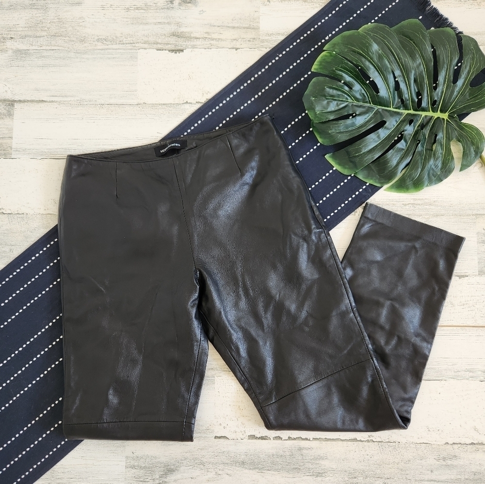 Moda International Vintage Leather Straight Leg Pants Black Size 10 Petite